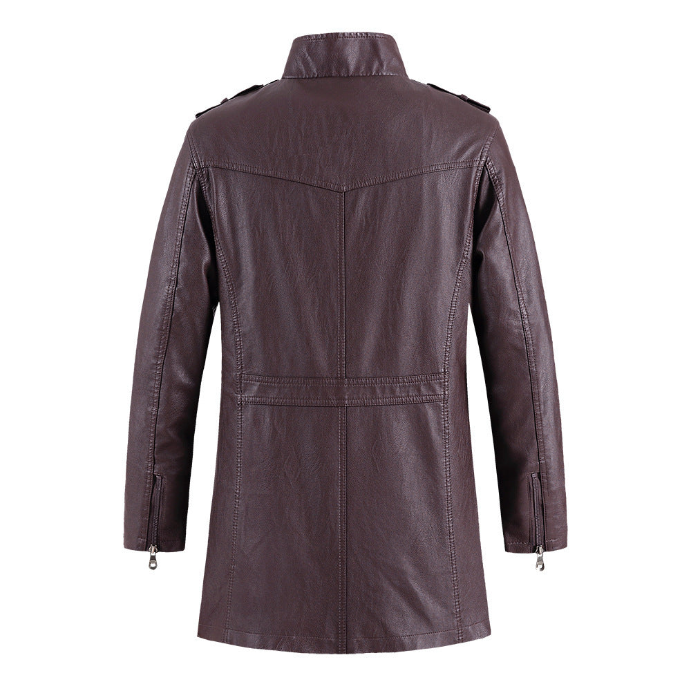 Men's Plush Leather Jacket | Stand Collar | M2K Trends