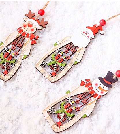 Christmas Supplies Wooden Hollow Long Pendant