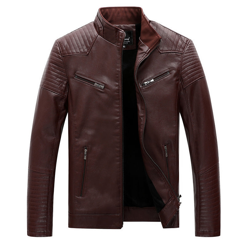 Brown leather jacket on a white background