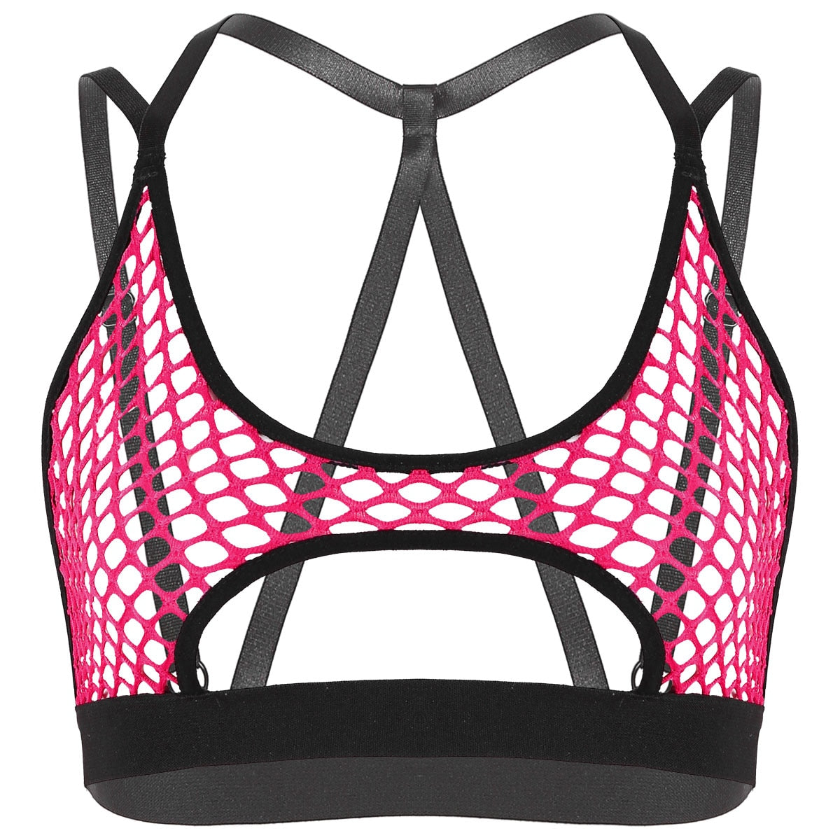 best Women's Hollow Fishnet Halter Elastic Spaghetti Straps Crisscross Back Cutout Underboob Vest Crop Tops Festival Rave Clubwear 0 shop online at M2K Trends for