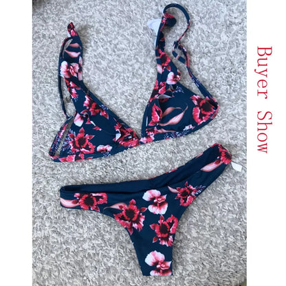 Bikini acolchado con realce para mujer, traje de baño Retro con estampado, ropa de playa para niña, traje de baño para mujer 2021