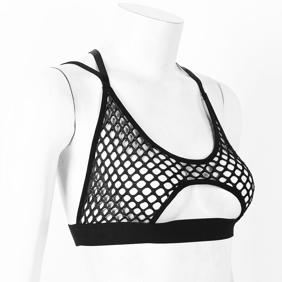 best Women's Hollow Fishnet Halter Elastic Spaghetti Straps Crisscross Back Cutout Underboob Vest Crop Tops Festival Rave Clubwear 0 shop online at M2K Trends for