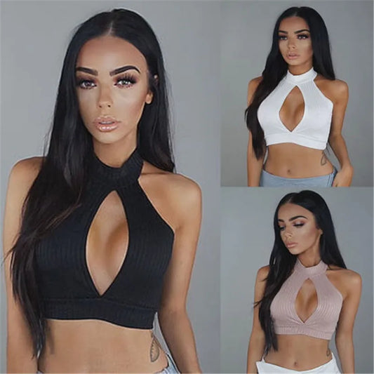 Verano caliente mujeres Sexy fuera del hombro Bustier tanque chaleco tubo Crop Tops ceñido al cuerpo sólido Clubwear agujero sin tirantes sujetador tanque chaleco prendas de vestir