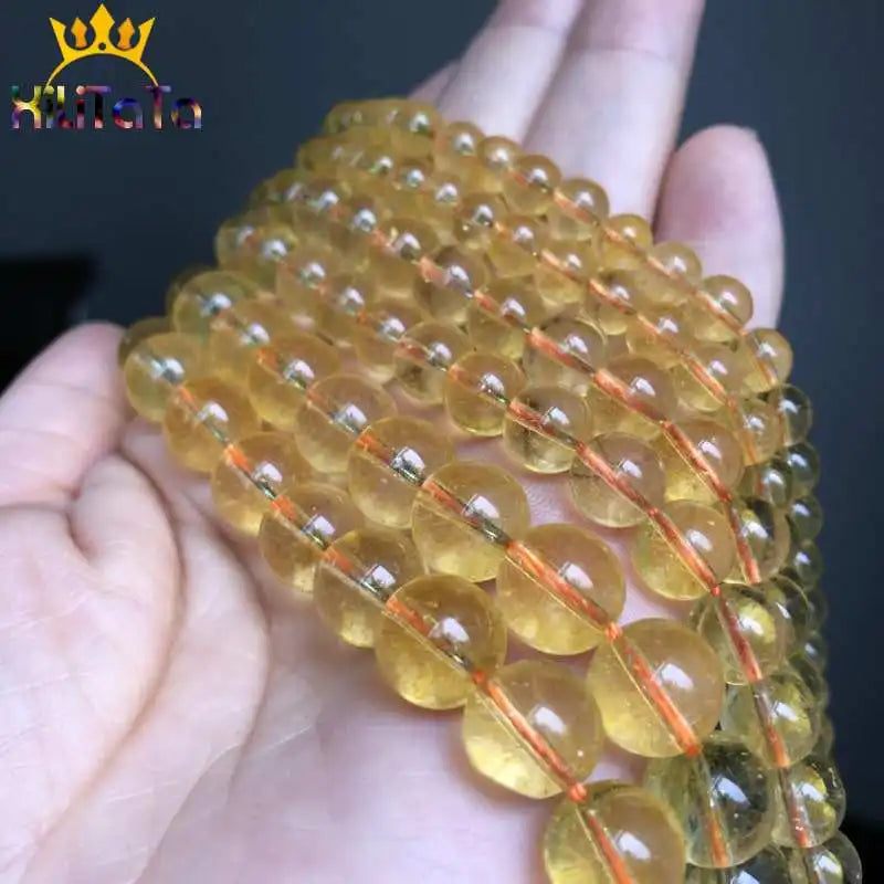 Cuentas de cristal de citrinos amarillos, cuentas redondas de piedra sueltas para fabricación de joyería, accesorios para pulseras y collares, hebras de 15 pulgadas, 6/8/10mm