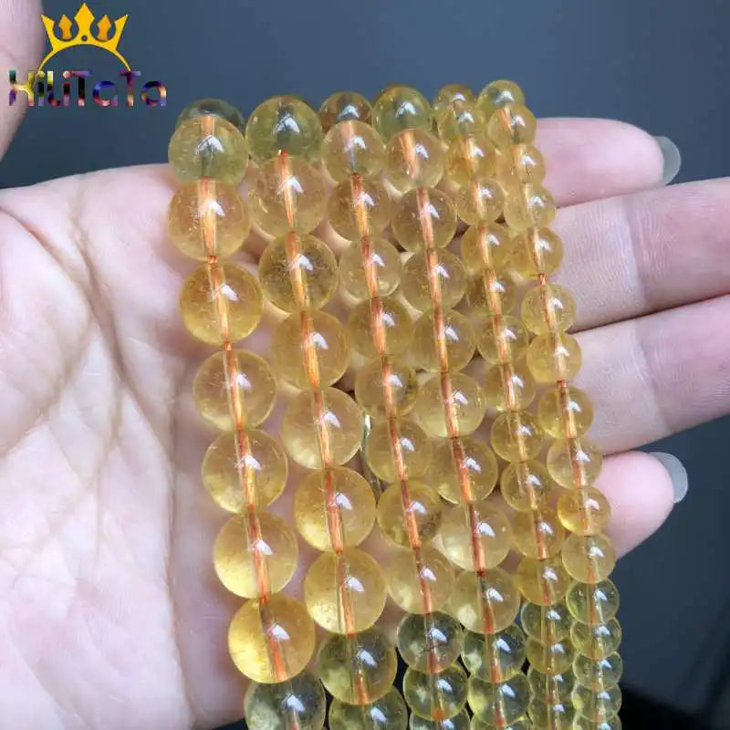 Cuentas de cristal de citrinos amarillos, cuentas redondas de piedra sueltas para fabricación de joyería, accesorios para pulseras y collares, hebras de 15 pulgadas, 6/8/10mm