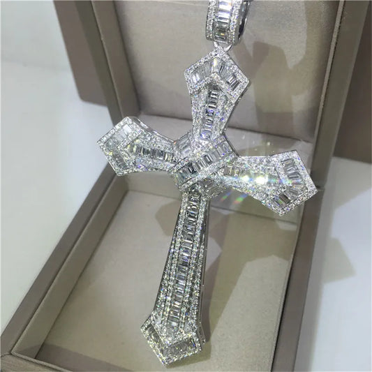 Colgante de cruz de diamante largo de oro de 14K para mujer y hombre, de Plata de Ley 925, colgantes para fiesta, collar para boda, regalo de joyería de moissanita