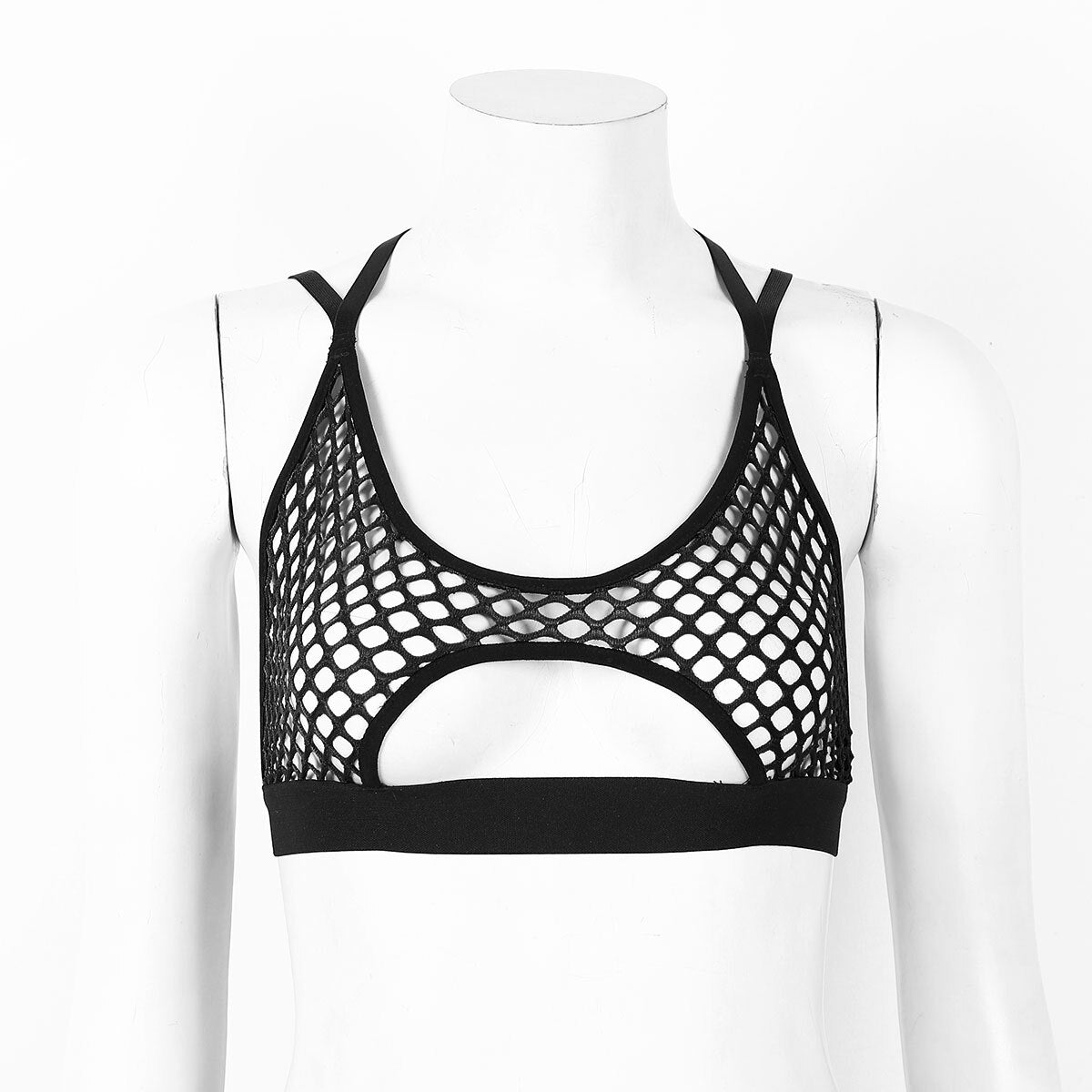 best Women's Hollow Fishnet Halter Elastic Spaghetti Straps Crisscross Back Cutout Underboob Vest Crop Tops Festival Rave Clubwear 0 shop online at M2K Trends for