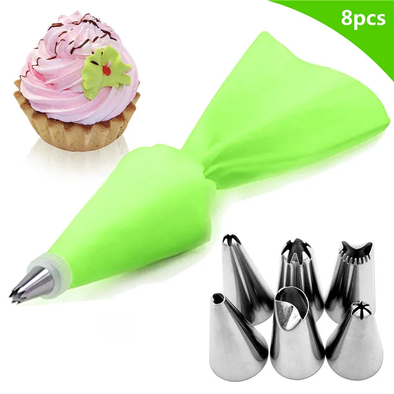 best 8PCS/bag Silicone Icing Piping Cream Pastry Bag + 6 Stainless Steel Cake Nozzle DIY Cake Decorating Tips Fondant Pastry Tools Silicone Icing Piping Cream Pastry Bag shop online at M2K Trends for 6 Stainless Steel Cake Nozzle DIY Cake Decorating Tips