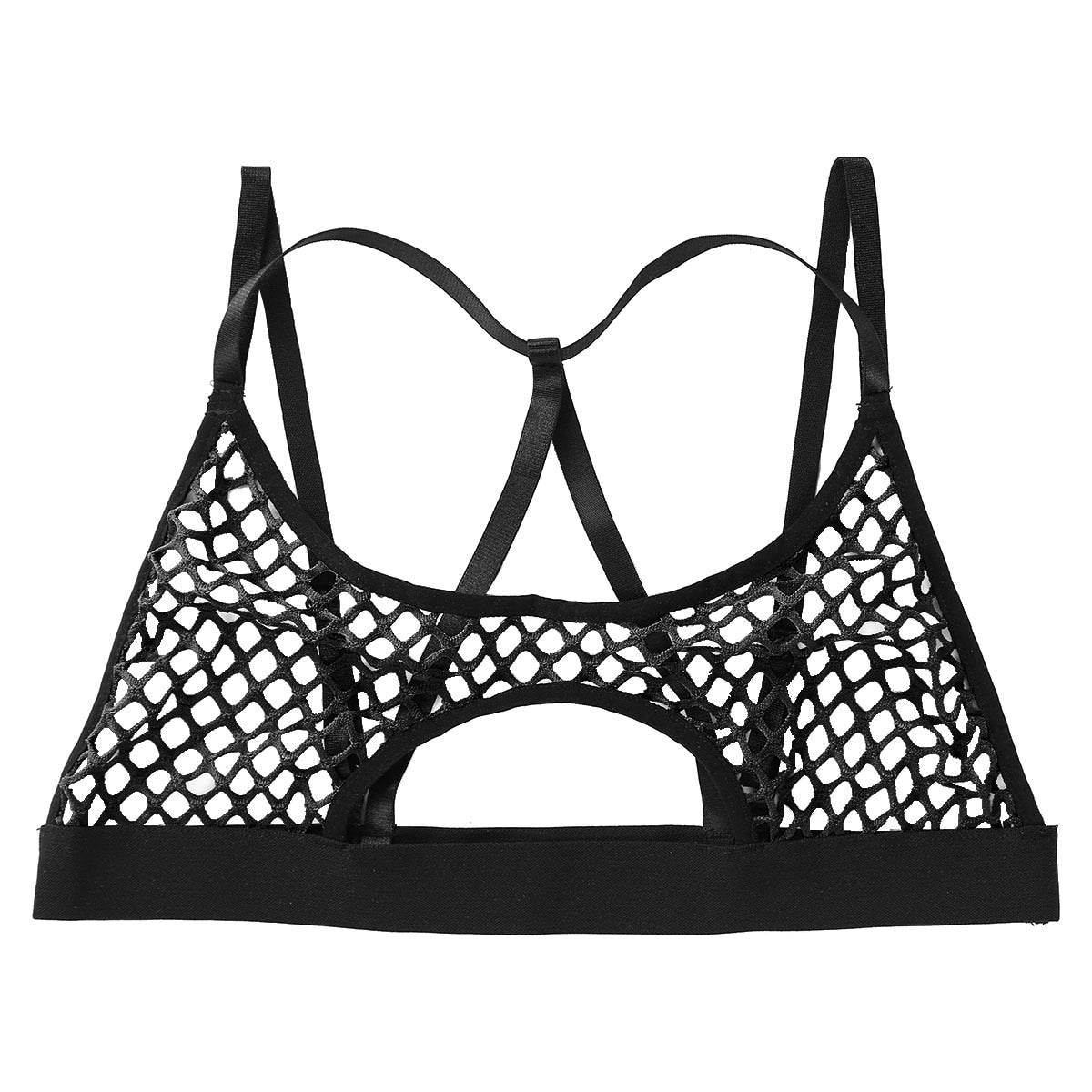 best Women's Hollow Fishnet Halter Elastic Spaghetti Straps Crisscross Back Cutout Underboob Vest Crop Tops Festival Rave Clubwear 0 shop online at M2K Trends for