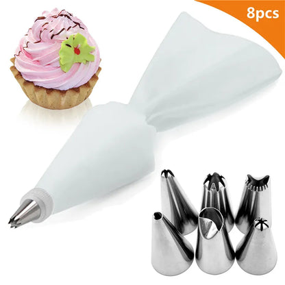 best 8PCS/bag Silicone Icing Piping Cream Pastry Bag + 6 Stainless Steel Cake Nozzle DIY Cake Decorating Tips Fondant Pastry Tools Silicone Icing Piping Cream Pastry Bag shop online at M2K Trends for 6 Stainless Steel Cake Nozzle DIY Cake Decorating Tips