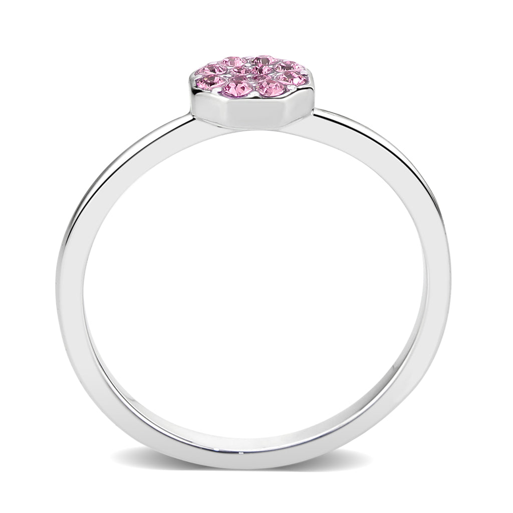 LO4769 - Rhodium Brass Ring with Top Grade Crystal in Rose