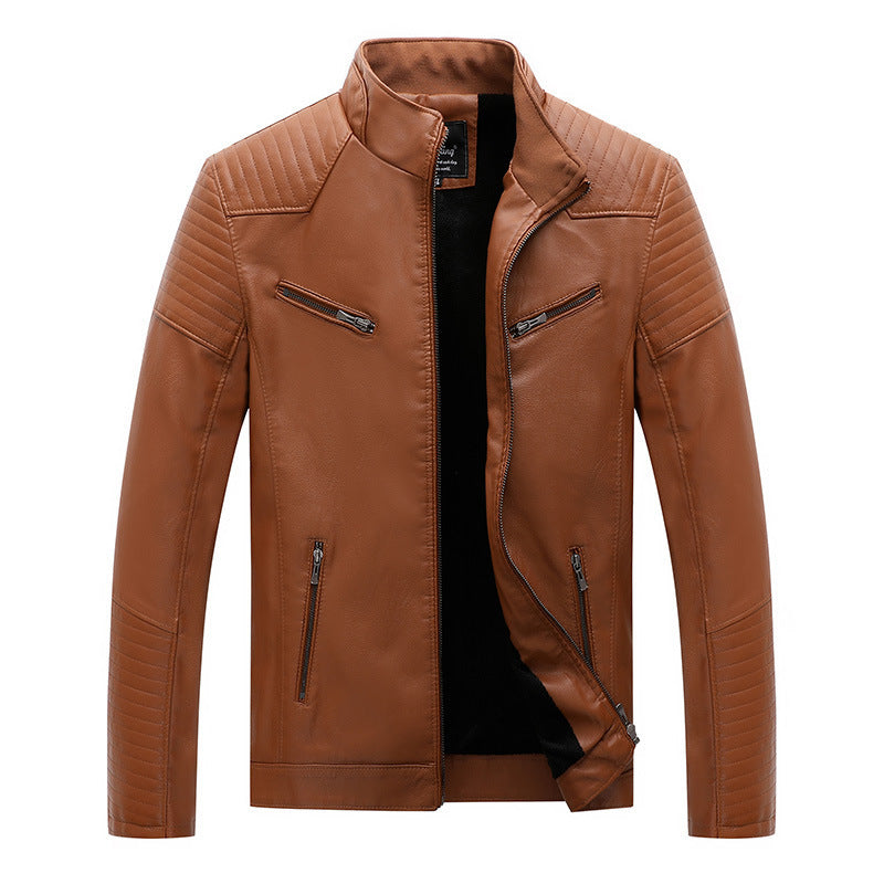 Brown leather jacket on a white background