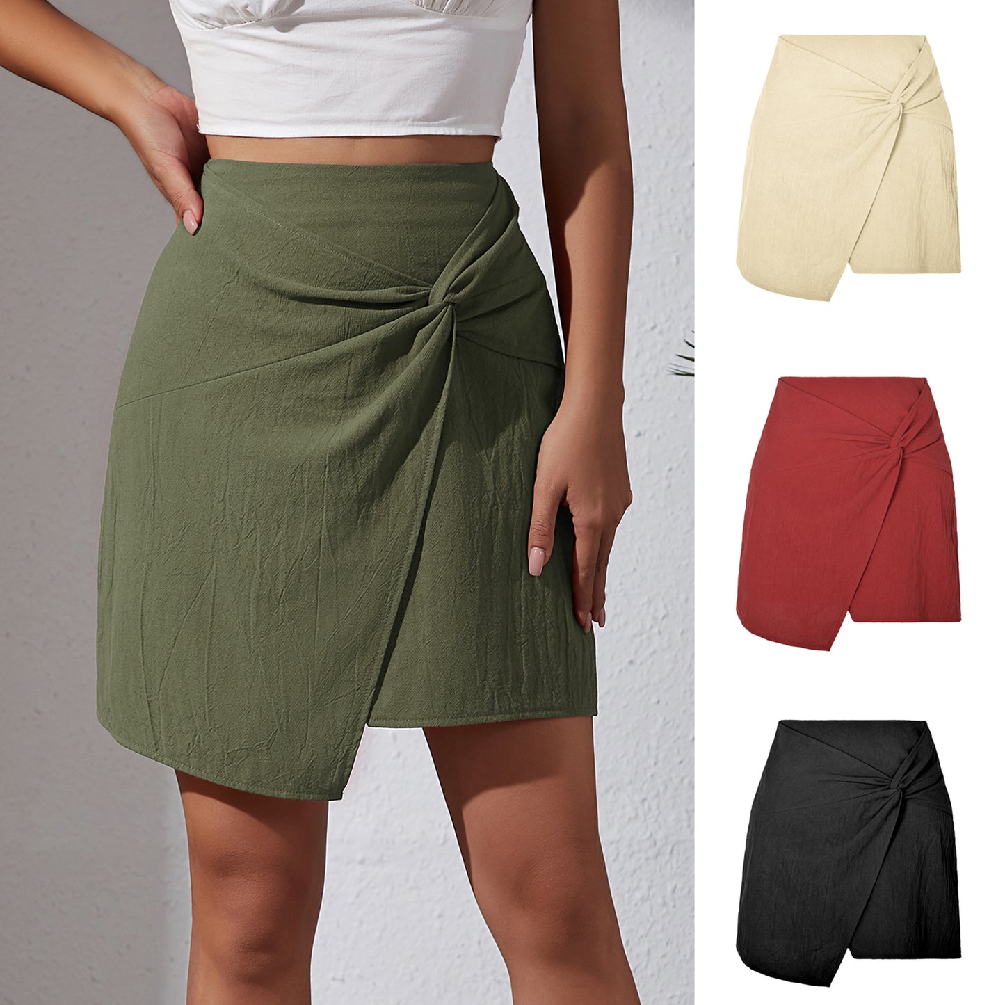 High Waist Cotton and Linen Twisted Skirt for Women