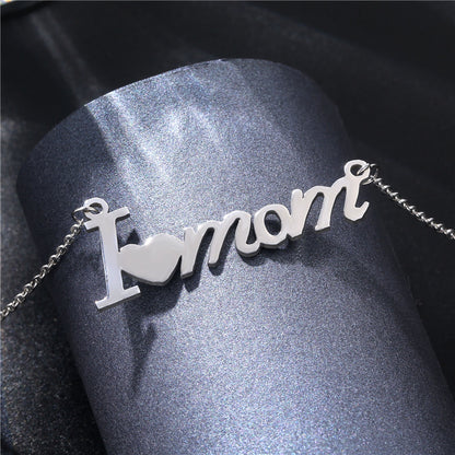 MOM Collar Día de la Madre Letras Inglesas Simples Brillante