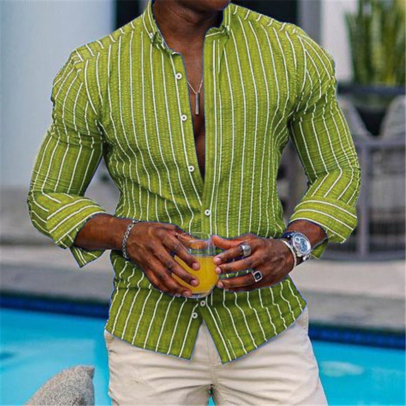 Men's Cardigan 3D Printed Long Sleeve Casual Slim-fitting Type Long Sleeve Lapel Plaid Shirt