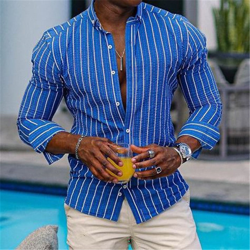 Men's Cardigan 3D Printed Long Sleeve Casual Slim-fitting Type Long Sleeve Lapel Plaid Shirt