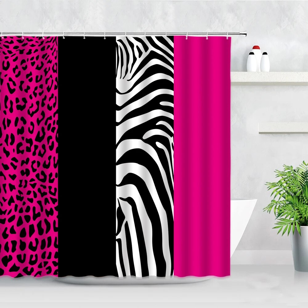 Fashion Art Bathroom Shower Curtain Red Zebra Leopard Print Stripe Modern for Home Decor Waterproof Polyester Bath Curtains Baño