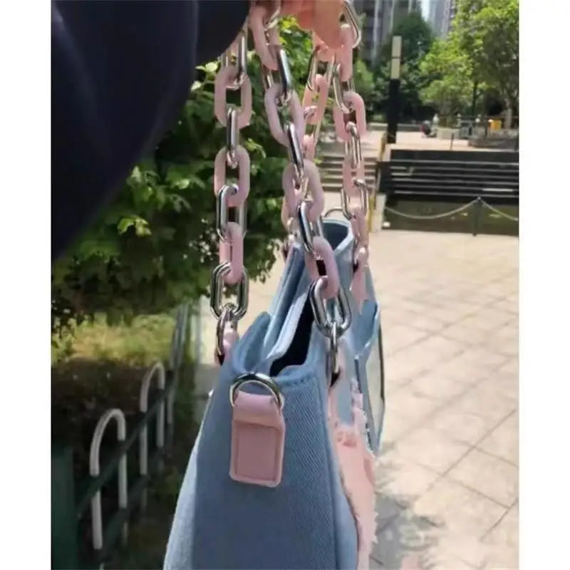 Splicing Hit Color Handbag Niche Design Chain Cowboy Handbag Star American Retro Itabag Y2k Shoulder Bag 2023 New Women'S Bag
