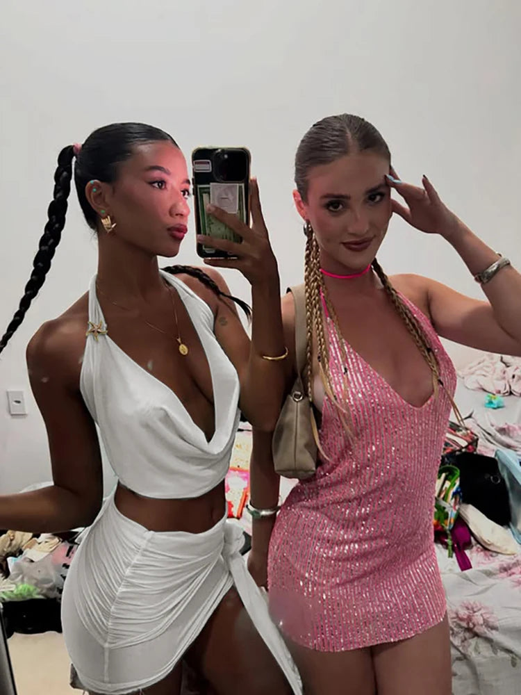 Women's 2-Piece Criss-Cross V-Neck Set - Summer Party Outfit