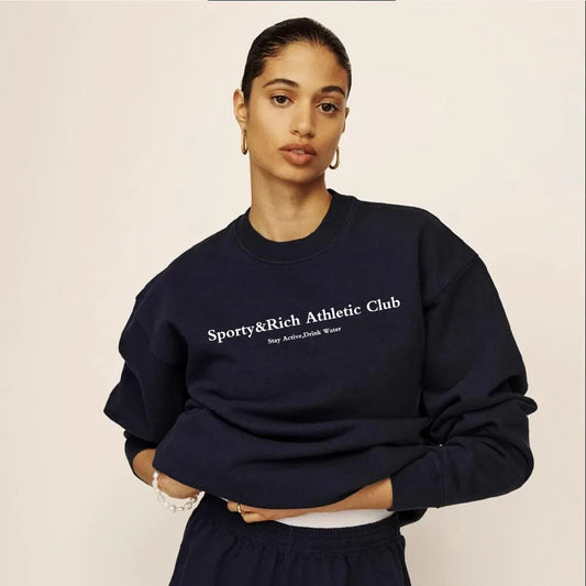 Sudaderas informales con estampado de letras para Club Atlético Vintage americano, jersey holgado de algodón grueso y cálido de manga larga para otoño para mujer