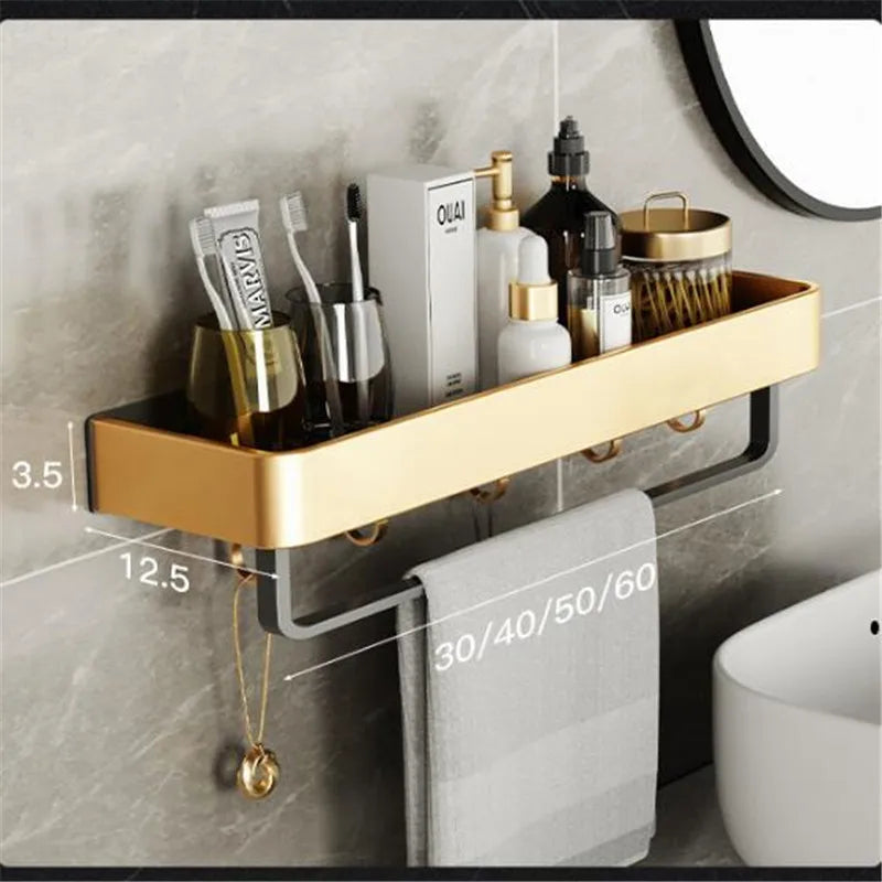 Bathroom Shelf Wall Mounted Bathroom Storage Organizer Holder Corner Shelf Brushed Gold Black Aluminum Bath Shower Shelf