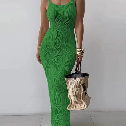 Women Knitted Sleeveless Long Dress Solid Spaghetti Strap Backless Dresses Camisole Slim Fit Autumn 2023 Sexy Sheath Ladies