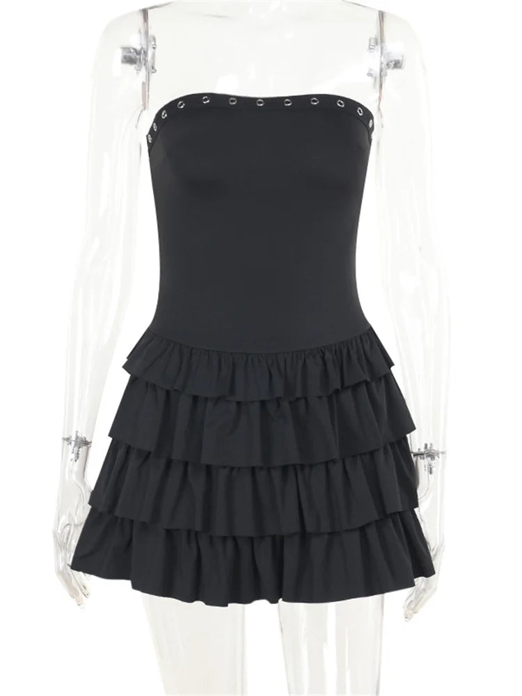 Weird Puss Hottie Hipster Dress Women Chest Wrap Backless Skinny Ruched Tierred Sweet Girl Sweet Trend Classic Chic Mini Bodycon