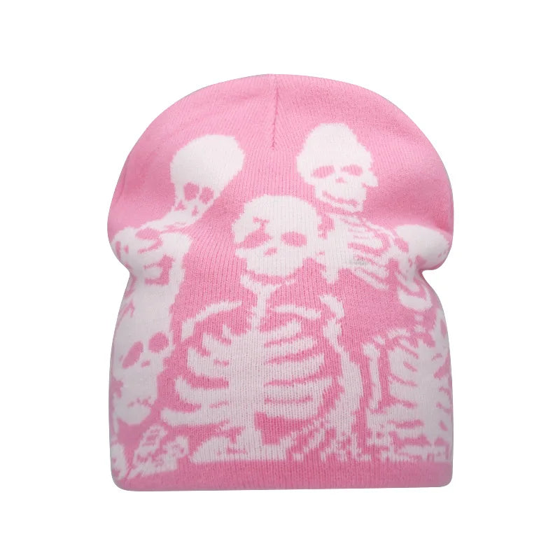 Gorros moda estampado de calavera Y2K sombreros de punto para mujeres hombres protección para los oídos invierno otoño a prueba de viento mantener caliente Gorras Hip Hop Cap