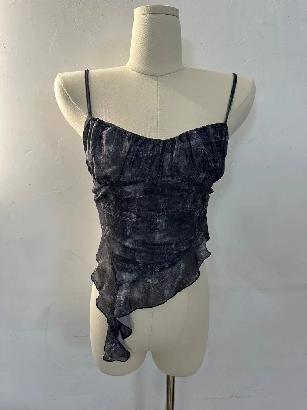 2024 New Girls Sweet Ruffles Mesh Camisole Top Lady Camis Sleeveless Printed Floral T shirts Stretch Slim Tanks For Slim Women