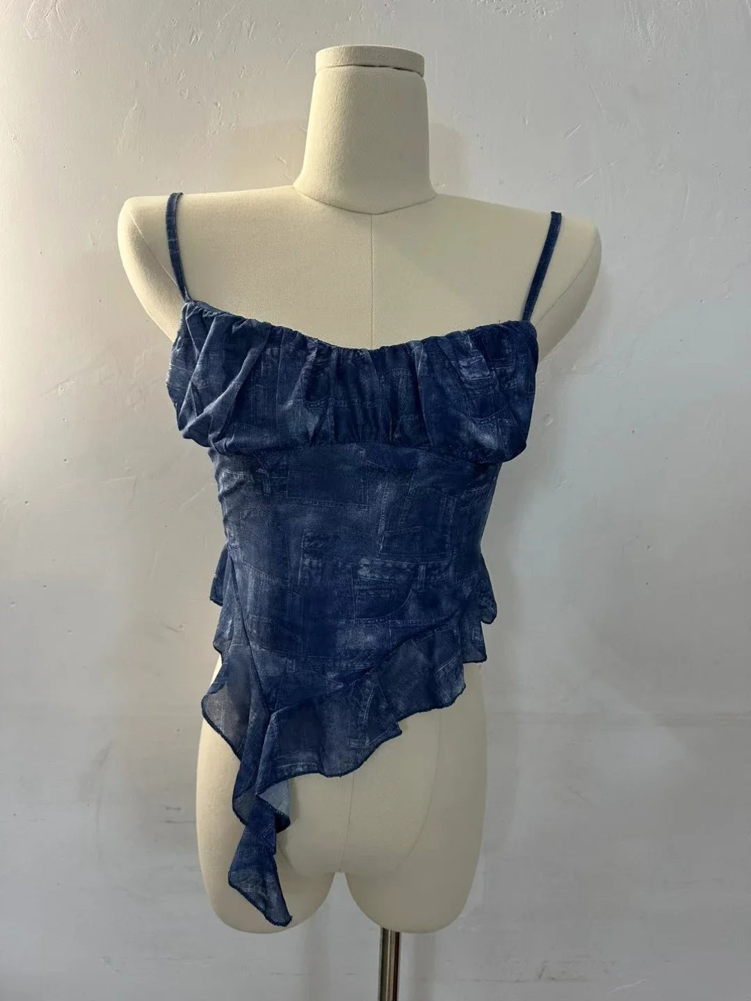 2024 New Girls Sweet Ruffles Mesh Camisole Top Lady Camis Sleeveless Printed Floral T shirts Stretch Slim Tanks For Slim Women