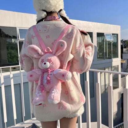 MBTI Original Y2k Womens Backpack Pink Plush Bunny Harajuku Fashion Sweet Doll Backpack Student 2024 Casual Cartoon Ladies Bag