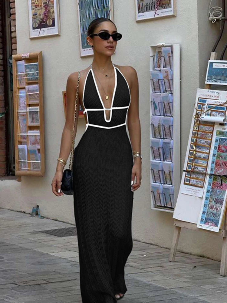 Sexy Elegant Halter Dress Backless Lace-Up Sleeveless Summer Nightclub