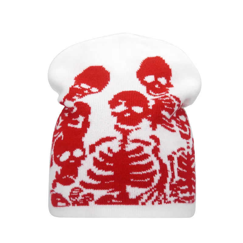 Gorros moda estampado de calavera Y2K sombreros de punto para mujeres hombres protección para los oídos invierno otoño a prueba de viento mantener caliente Gorras Hip Hop Cap