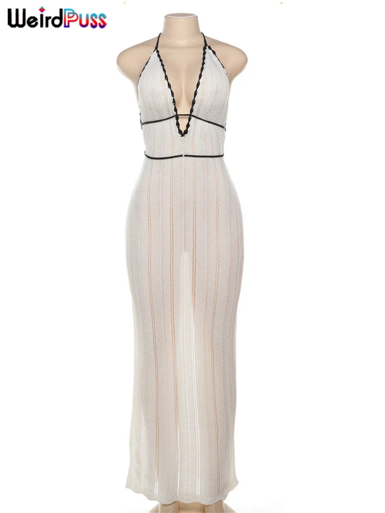 Sexy Elegant Halter Dress Backless Lace-Up Sleeveless Summer Nightclub