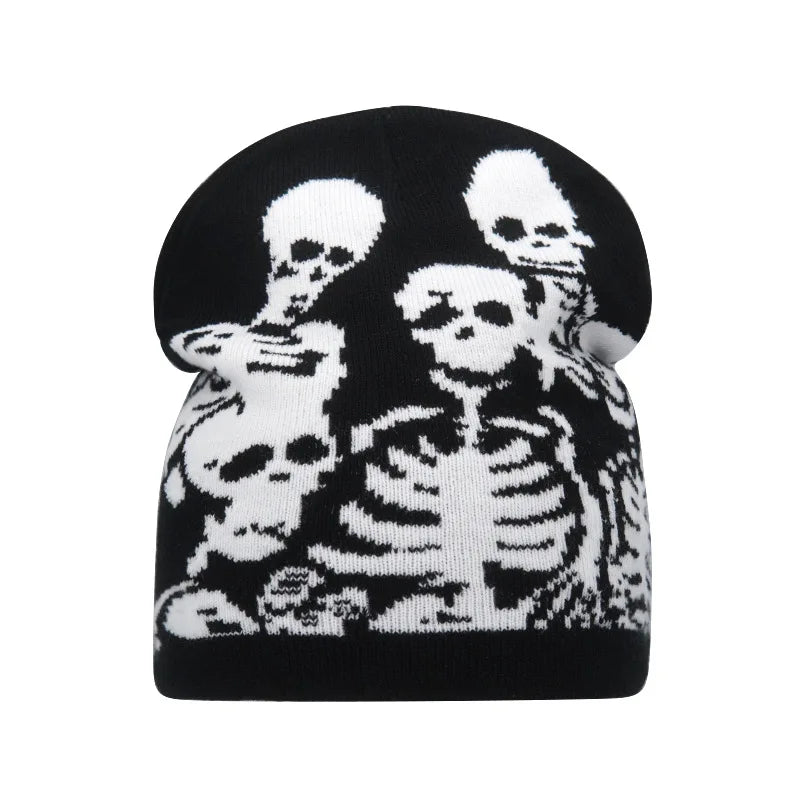 Gorros moda estampado de calavera Y2K sombreros de punto para mujeres hombres protección para los oídos invierno otoño a prueba de viento mantener caliente Gorras Hip Hop Cap