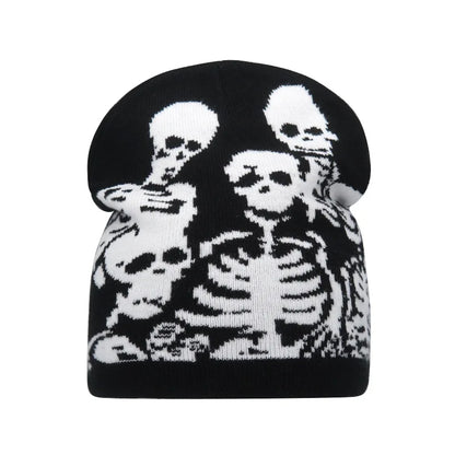 Beanies Fashion Skull Print Y2K Knitted Hats for Women Men Ear Protection Winter Autumn Windproof Keep Warm Gorras Hip Hop Cap