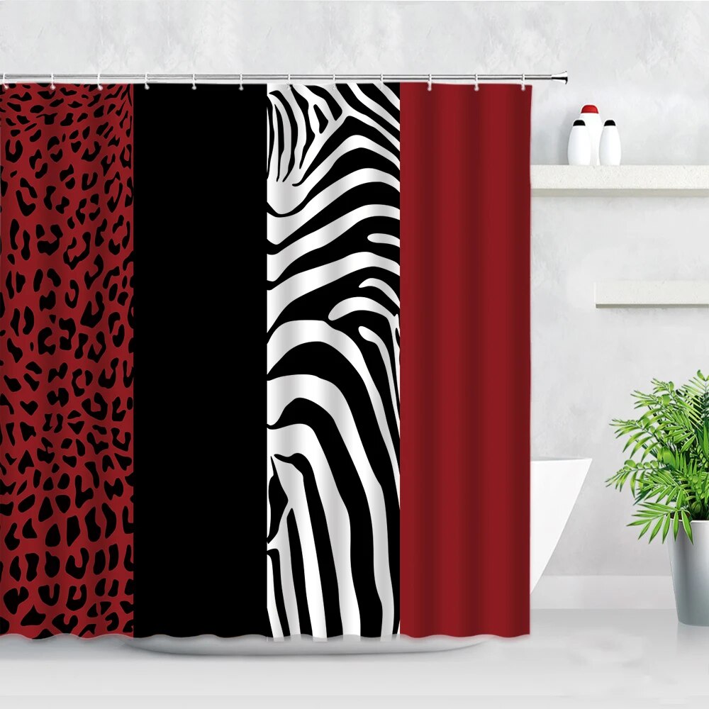 Fashion Art Bathroom Shower Curtain Red Zebra Leopard Print Stripe Modern for Home Decor Waterproof Polyester Bath Curtains Baño