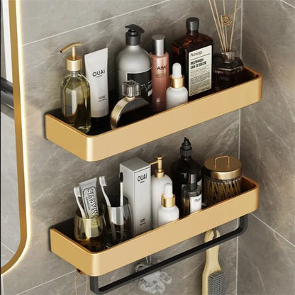 Bathroom Shelf Wall Mounted Bathroom Storage Organizer Holder Corner Shelf Brushed Gold Black Aluminum Bath Shower Shelf