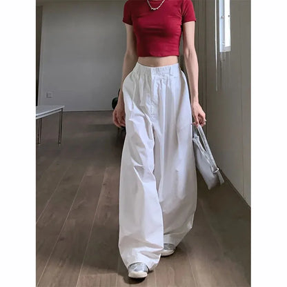 Zoki Y2K-pantalones de pierna ancha para mujer, pantalón blanco de Hip Hop, de cintura alta, de talla grande coreano, Cargo, holgado, elegante, combina con todo, color blanco, otoño