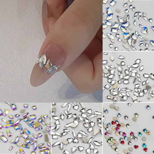 100 Uds. De diamantes de imitación de Cristal AB para decoración de uñas, piedras para uñas de cristal con parte posterior plana, gemas para uñas 3D, decoraciones para manicura DIY