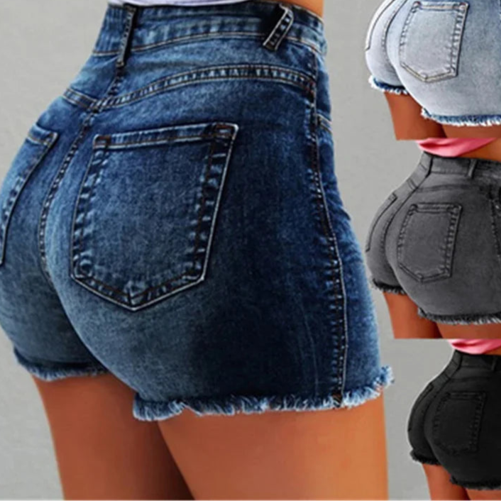 2024 Women High Waist Denim Shorts Ripped Hole Bodycon Short Feminino Jean Shorts With Tassel Summer Casual Streetwear