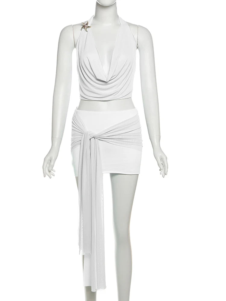 Women's 2-Piece Criss-Cross V-Neck Set - Summer Party Outfit