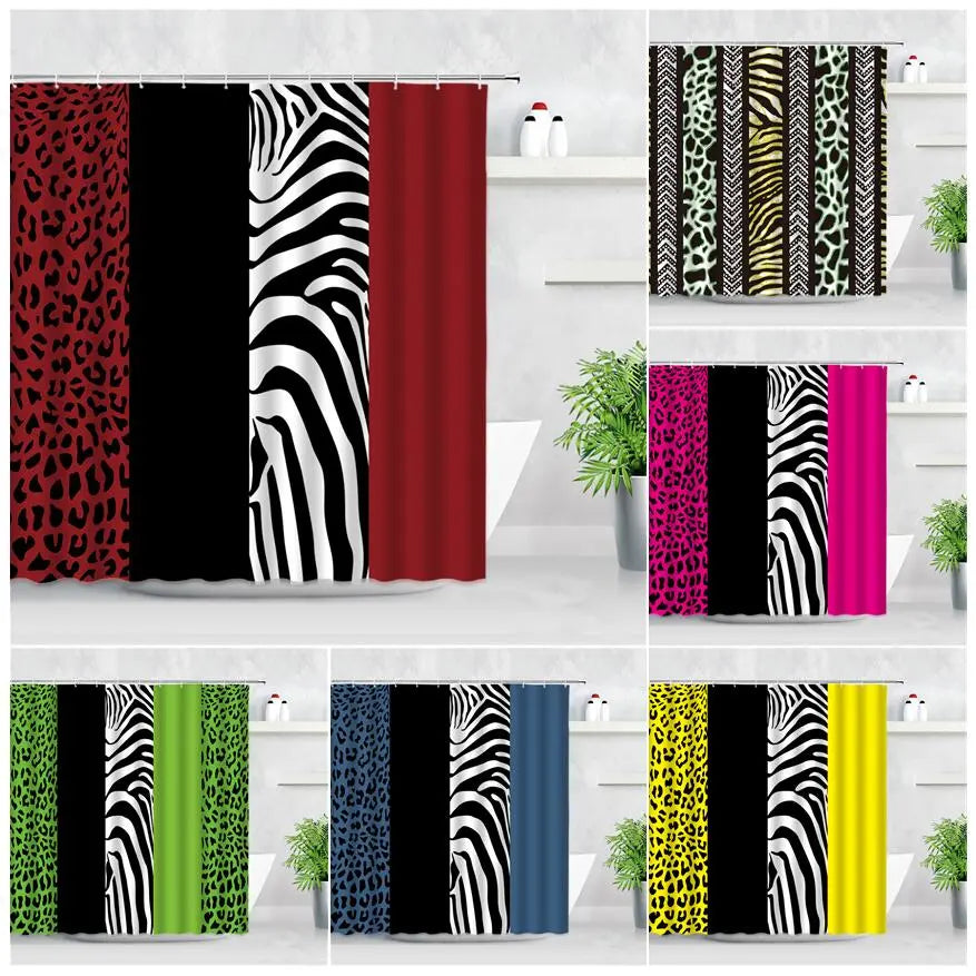 Fashion Art Bathroom Shower Curtain Red Zebra Leopard Print Stripe Modern for Home Decor Waterproof Polyester Bath Curtains Baño