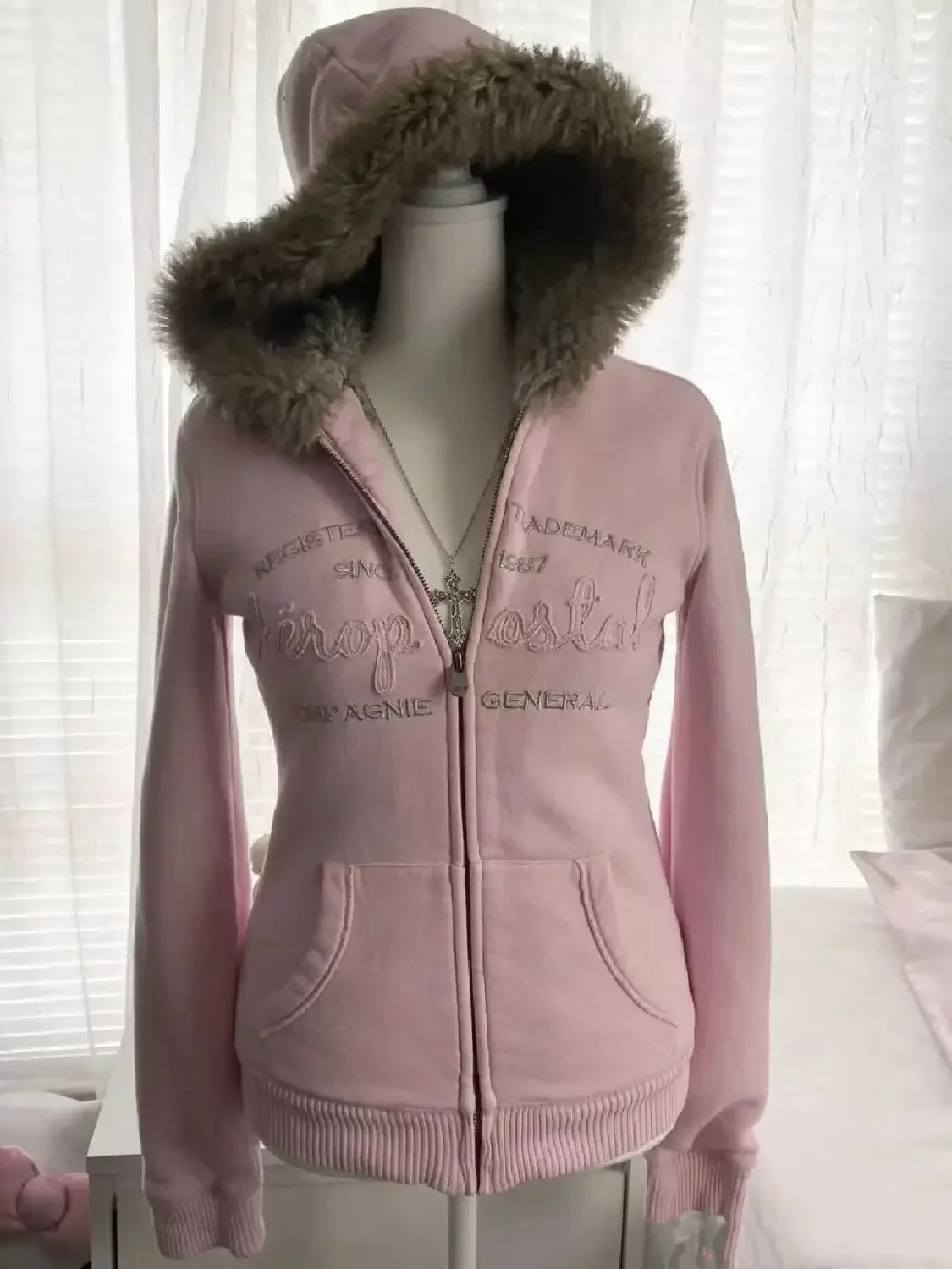 Hoodie fur collar cardigan sweatshirt American retro casual street velvet short thickened couple versatile warm cotton jacket