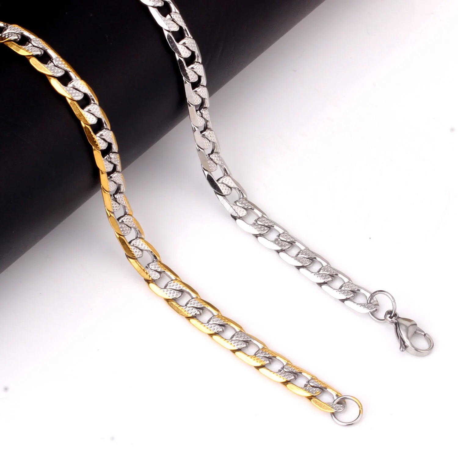 LUXUSTEEL Heavy Stainless Steel Necklace Bracelet Sets For Men Boys Gold Plated Silver Color Cuban Chain Vintage Punk Jewlery