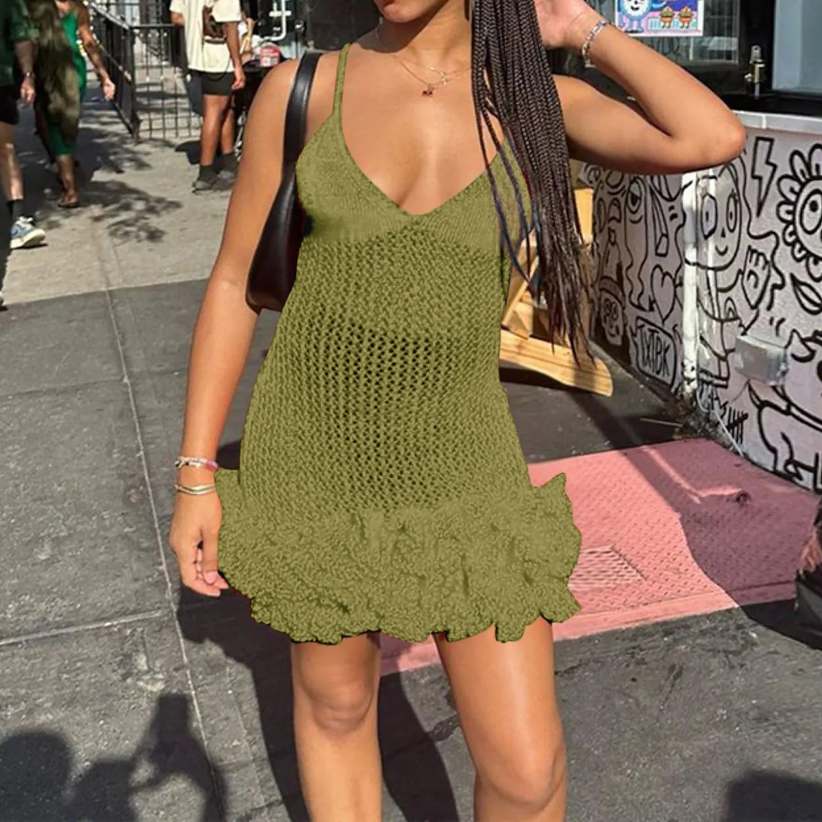 Summer Fishtail Dress - Open Back V-Neck Midi Sundress