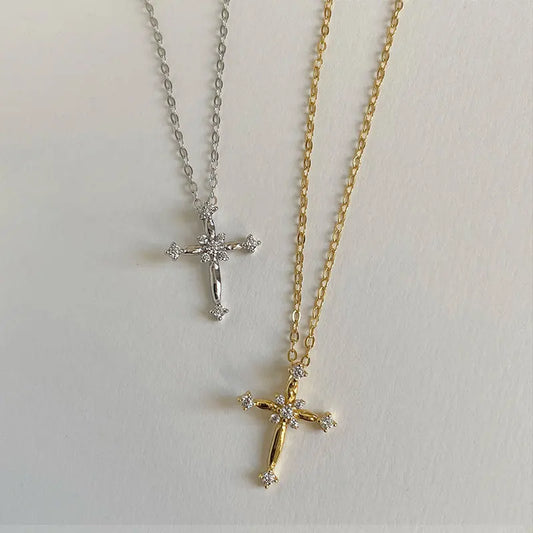 Fashion Stainless Steel Women Crystal Zircon Cross Pendant Necklace for Women Girl Crystal Chain Necklace Punk Party Jewelry