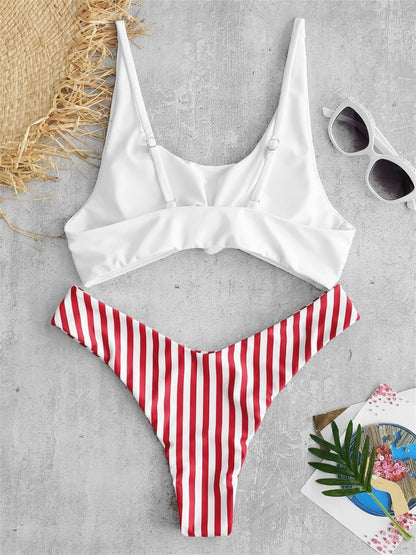 Sexy Micro Bikini 2022 Women Swimsuit Scoop Neck Striped Swimwear Knot Bow Fringe Summer Beachwear Bathing Suit Push Up Biquini