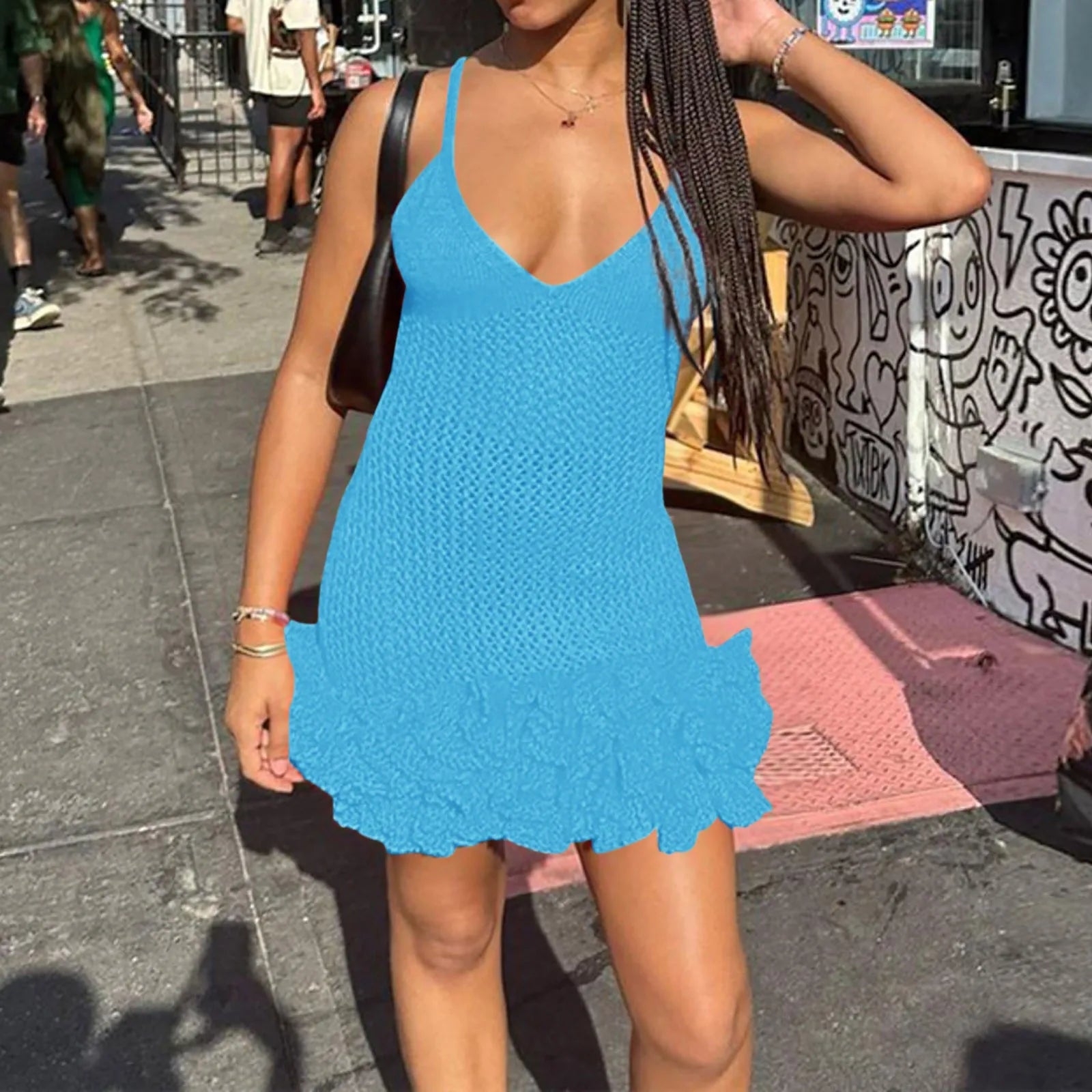 Summer Fishtail Dress - Open Back V-Neck Midi Sundress