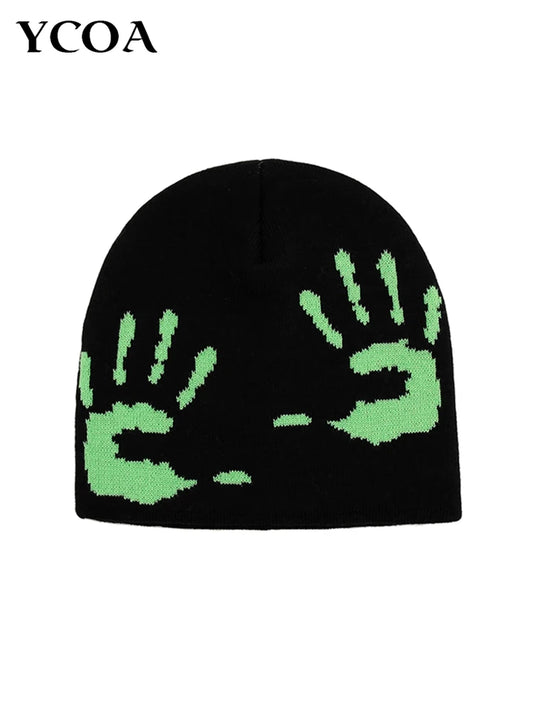 Gorro para mujer, gorro tejido con gráfico para invierno y primavera, ropa de calle Y2k, jersey de Kawaii Coreano de estética negra, jersey Kpop Gotihc Hip Hop Unisex